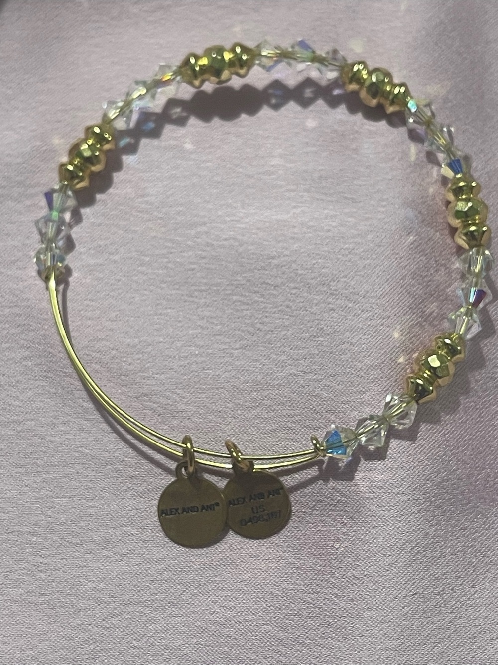 Alex and Ani Gold and Clear Crystal Beaded Bangle